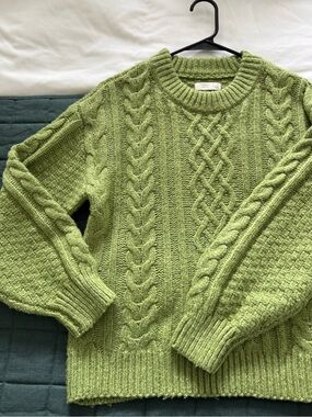 LC Lauren Conrad Light Olive Green Cable Knit Crewneck Sweater - Size S